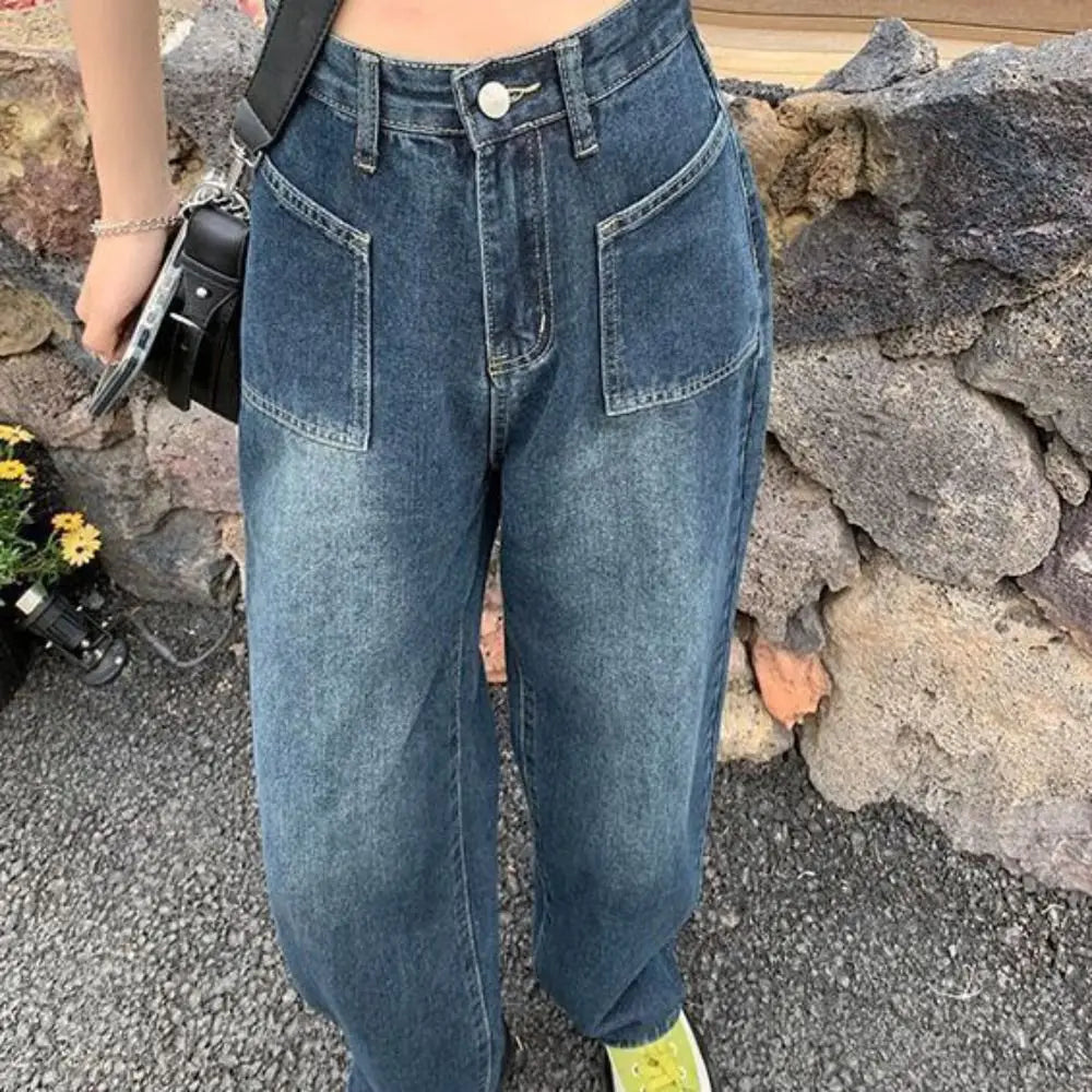 Soft Baggy Denim Jeans Straight Leg Retro Cowboy Pants Wide Leg Ins Style Jeans Women Y2k Girls