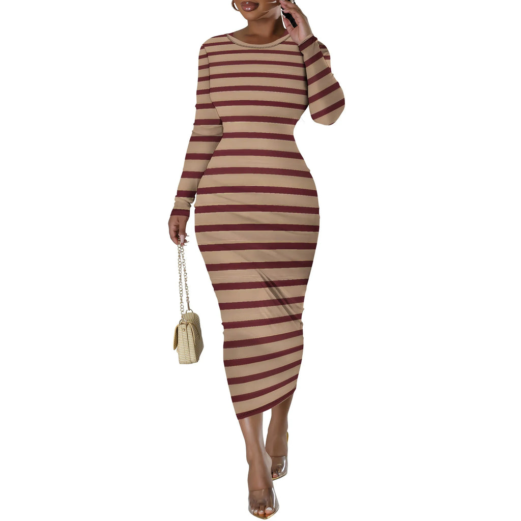 Women's Casual Basic Pencil Dress Sexy Long Sleeve Bodycon Midi Club Dress