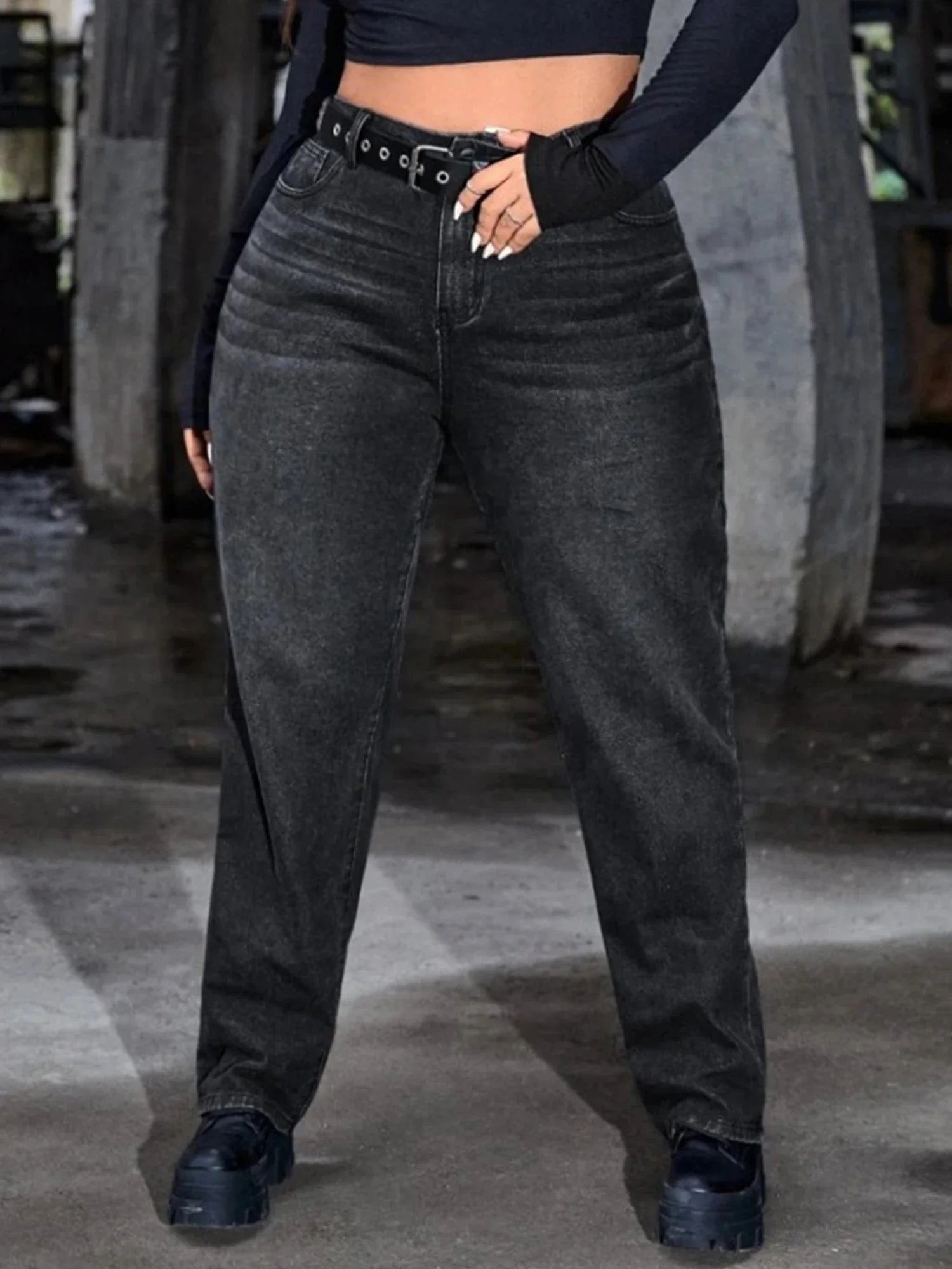 Plus Size Tapered Jeans for Women Full Length Black Washes Women Jeans 100 Kgs Ladies Denim Stretchy Harem Jeans High Waist Jean