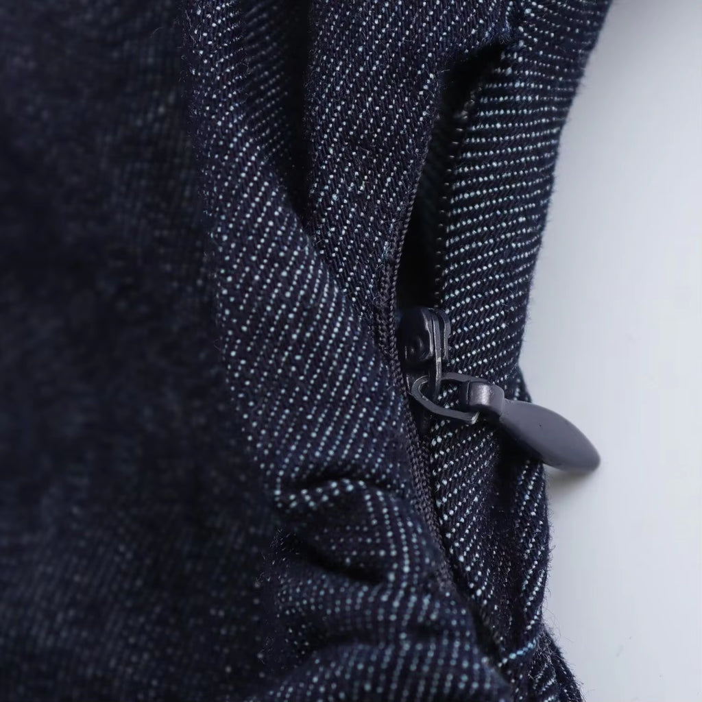 2025 Spring New 1975 Series Denim MIDI Dress with Lapel Side Zipper Fashion Wrinkle Waist Slim Elegant Dress