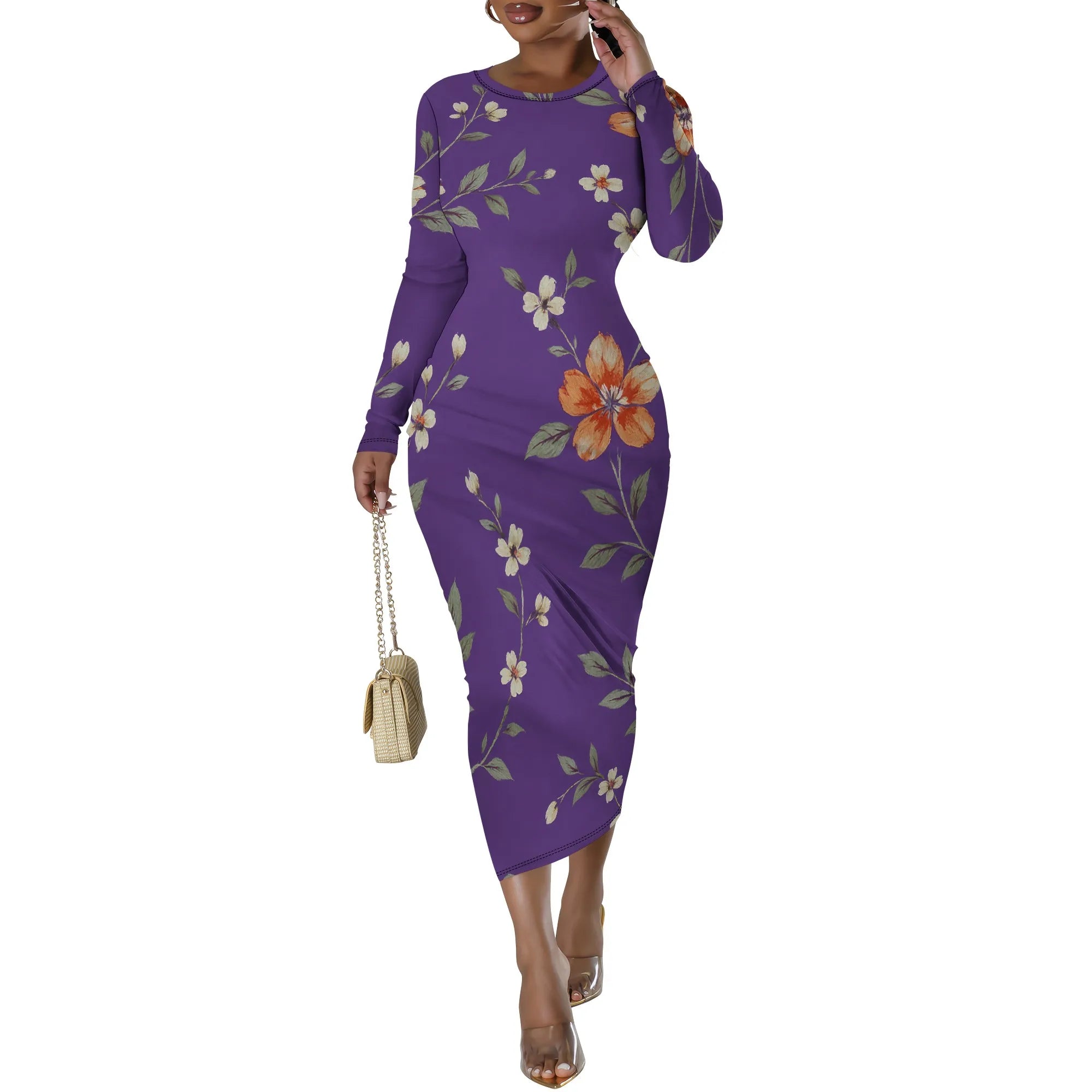 Women's Casual Basic Pencil Dress Sexy Long Sleeve Bodycon Midi Club Dress