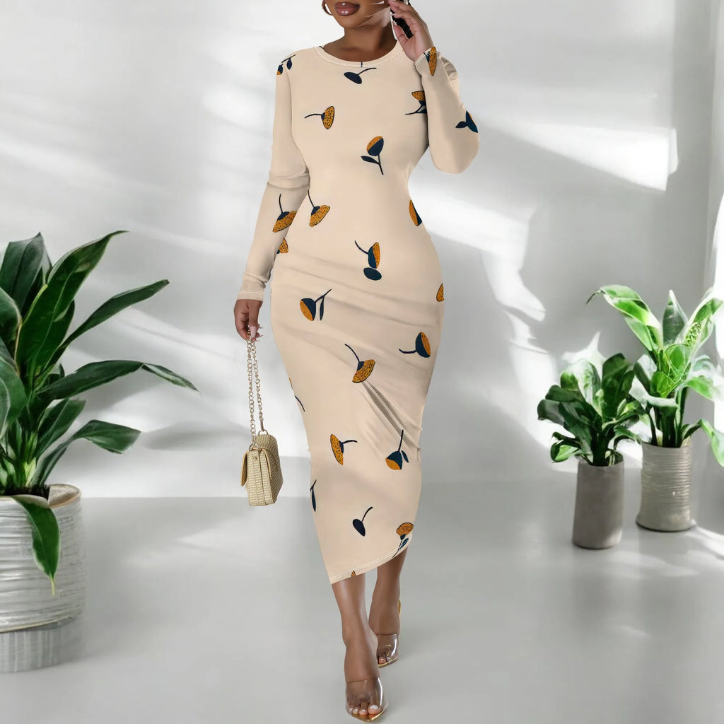Women's Casual Basic Pencil Dress Sexy Long Sleeve Bodycon Midi Club Dress