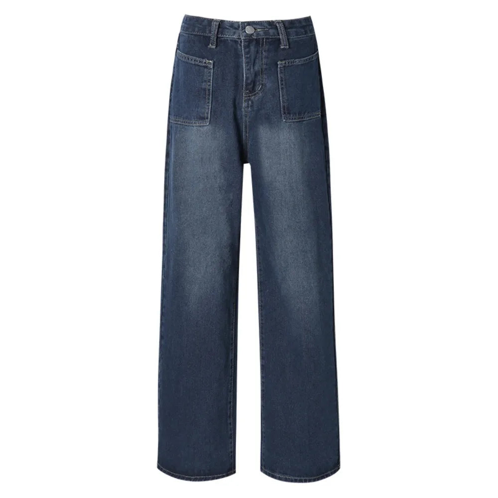 Korean Baggy Denim Jeans Wide Leg Retro Jeans Women Y2k Straight Leg Ins Style High Waist Pants Party